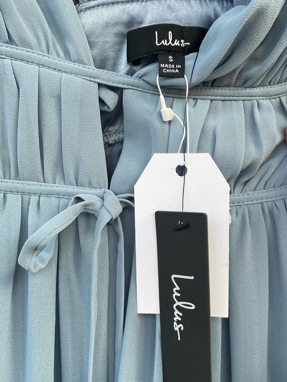 Lulu's Dusty Blue Deep V Maxi Dress with Ruffle Cap Sleeves - Picture 4 of 8